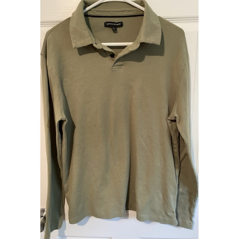 Banana Republic Men's Olive Long Sleeve Collared Polo Shirt Size L